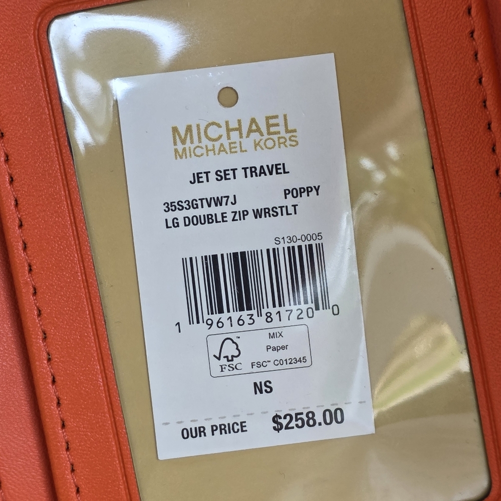 Michael Kors Jet Set Logo Double Zip Orange Wristlet - Picture 5 of 6